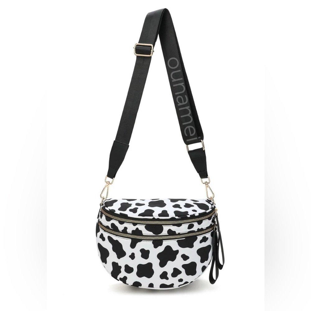 OUNAMEI - Mosaic OVERSIZED Bum Sling Bag / Black & White Cow print